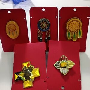 Lot Of 5 Enamel Native American &  Bald Eagle Lapel Hat Pins Dream Catchers
